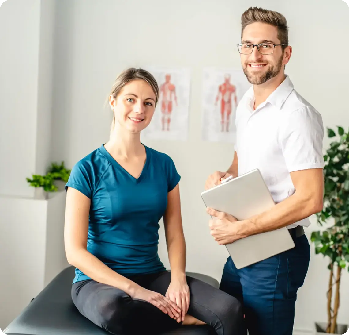 Patient with therapist in a clinic