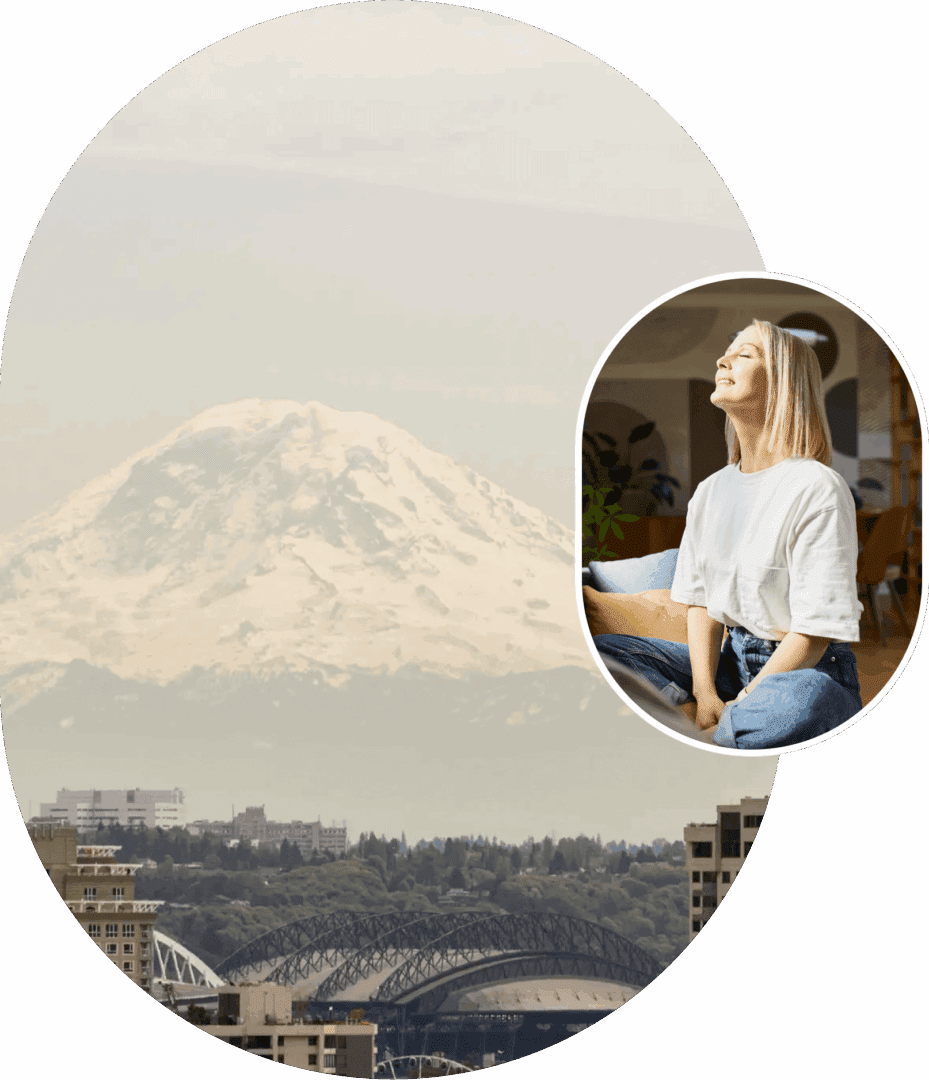Woman smiling with mountain view in the background.